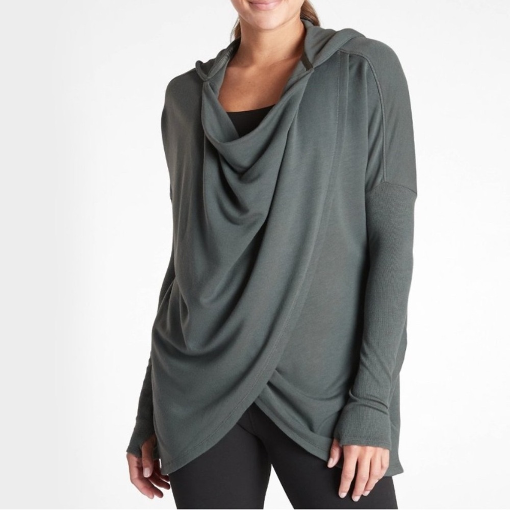Athleta Purana Wrap Charcoal Hooded Top